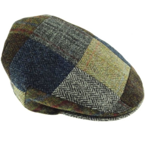 New Men's Made in Scotland Harris Tweed Patch Cap Flat Hat - Picture 1 of 8